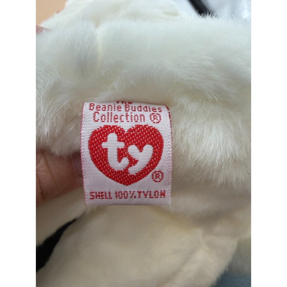 TY Beanie Buddy Flip White Cat Plush 1999 Pink Ribbon Blue Eyes 11" - Picture 5 of 7